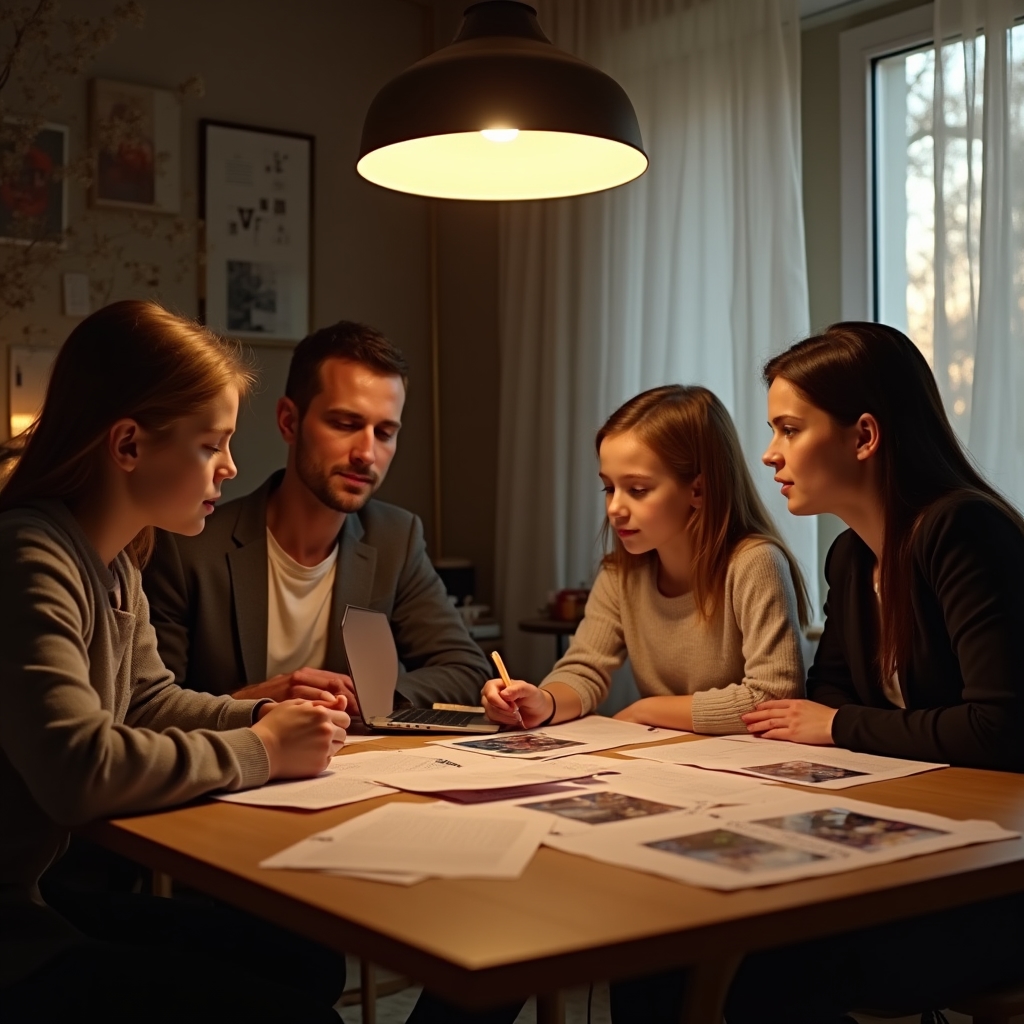 Family reviewing documents together at a table