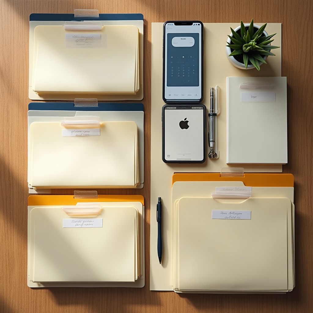 Organised family document archive folders